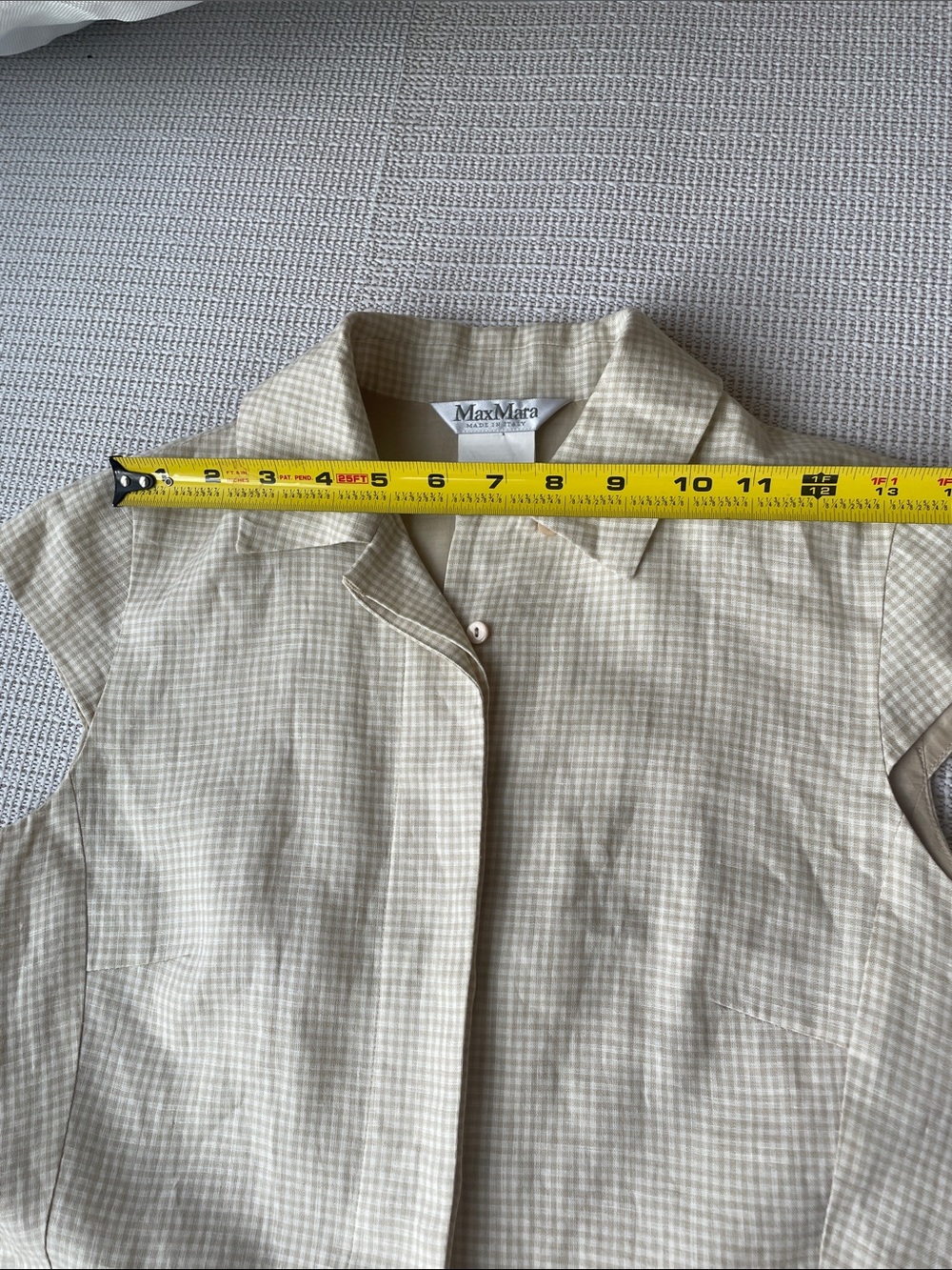 MaxMara Cap sleeve Cream plaid Linen Midi Dress - Cream Plaid -EU 32-US 0 - Picture 9 of 13